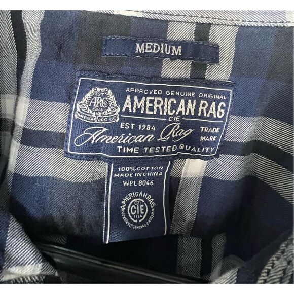 American Rag Plaid Button Up Long Sleeve Shirt With Sewn On Patches - Picture 5 of 6